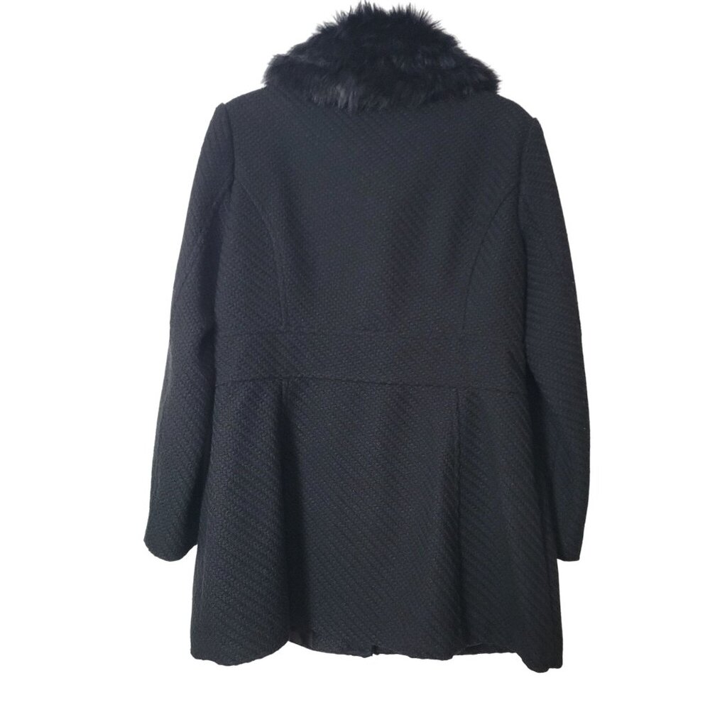 Jessica Simpson Black Faux Fur Collar Textured Womens Coat L - Picture 7 of 16